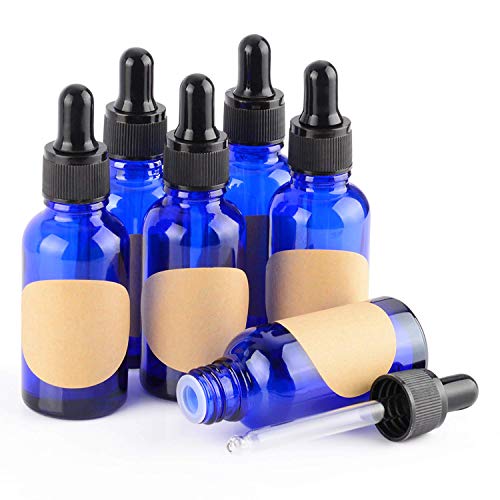 stonylab 30 ml (1 oz) 6er-Pack Glas Tropfflasche, Blau Leere Glasflasche mit Kegelförmigem Glastropfer, Innenstöpsel und Etikett für Ätherische Öle, Aromatherapie-Düfte von stonylab