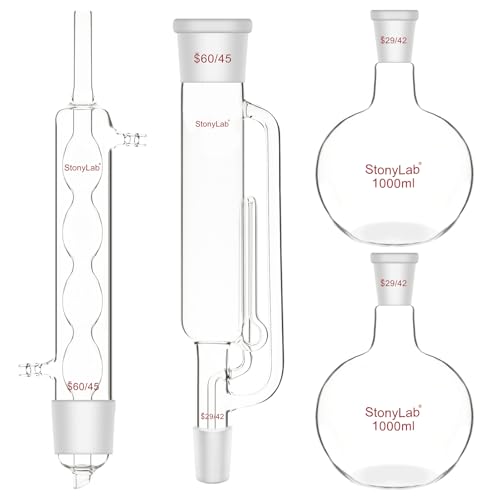 stonylab Borosilikatglas Soxhlet-Typ Extraktionsgerät, 60/45 Soxhlet Extraktor und Allihn Kondensator mit Zwei 1 L 29/42 Flachbodenkolben Laborextraktion Wesentliche von stonylab