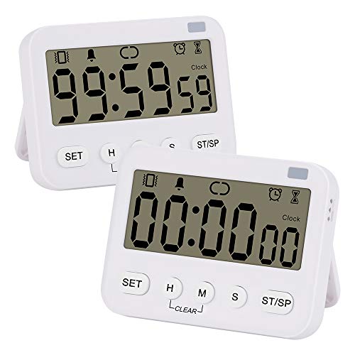 stonylab Digital Timer Clock, 2er Pack Premium Multifunktions-Digitaluhr Countdown Timer Küchenereignistimer mit Alarm, Magnetische Rückseite Big Digits Display Vibration/Taschenlampe/Sound Alarm von stonylab