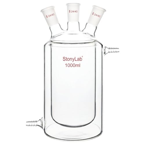 stonylab Doppelwandiger Reaktionskolben, Flachboden Reaktionsgefäß mit Doppelschicht und Drei 24/40 Standardanschlüssen, 1000 ml stonylab Doppelwandiger Reaktionskolben, Flachboden Reaktionsgefäß mit Doppelschicht und Drei 24/40 Standardanschlüssen, 1000 ml von stonylab