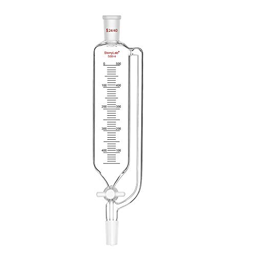 stonylab Druckausgleich Glastropftrichter mit Abgestufter Zugabe, Borosilikatglas Tropftrichter Addition Funnel Labortrichter mit 24/40 Gelenk und PTFE Absperrhahn (24/40 Joint, 500 ml) von stonylab