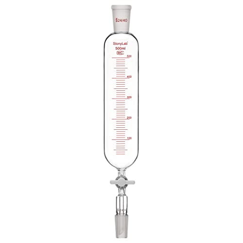 stonylab Druckausgleichstrichter, 24/40 Gelenk Borosilikatglas Tropftrichter mit PTFE Absperrhahn für Laborzusatztrichter, 500 ml von stonylab