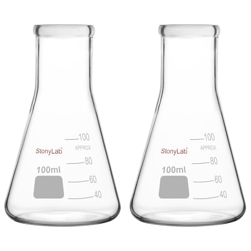 stonylab Erlenmeyerkolben, 2er Pack 100 ml Schmalhals Schwerwandiges Borosilikatglas Erlenmeyerkolben Labor Glaswaren von stonylab