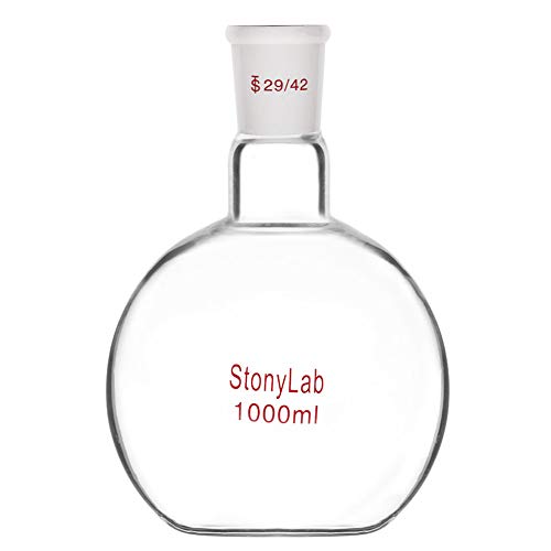 stonylab Glas 1000ml Einhals-Kochkolben mit Flachem Boden, Flat Bottom Boiling Flask Glaskolben mit 29/42 Standard-Außengelenk, 1000ml von stonylab