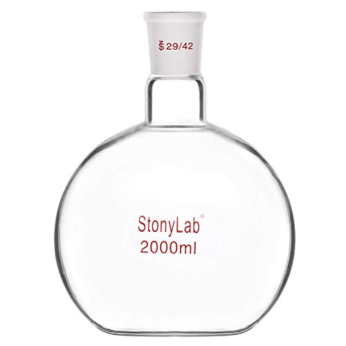 stonylab Glas 2000ml Einhals-Kochkolben mit Flachem Boden, Flat Bottom Boiling Flask Glaskolben mit 29/42 Standard-Außengelenk, 2000ml von stonylab