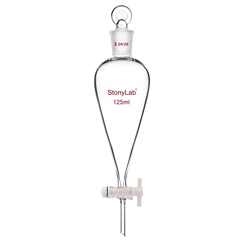 stonylab Glas Absperrhahn Scheidetrichter 125ml, Separatory Funnel in Borosilikatglas Schwerwandig Konisch Birnenform Labor Trichter Mit 24/29 Gelenk von stonylab