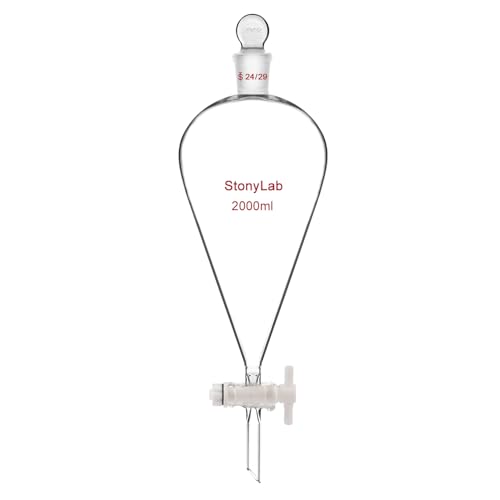 stonylab Glas Absperrhahn Scheidetrichter 2L, Separatory Funnel in Borosilikatglas Schwerwandig Konisch Birnenform Labor Trichter Mit 29/32 Gelenk von stonylab