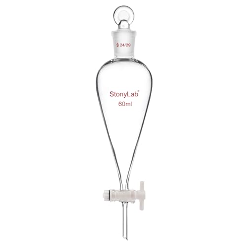 stonylab Glas Absperrhahn Scheidetrichter 60ml, Separatory Funnel in Borosilikatglas Schwerwandig Konisch Birnenform Labor Trichter Mit 19/26 Gelenk von stonylab