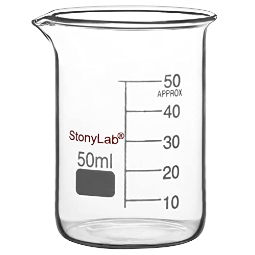 stonylab Glas Becher, 1-Pack Borosilikatglas Graduierte Niedrige Form Griffin Becher mit Gießauslauf Labor Becher Lab Beaker, 50 ml von stonylab