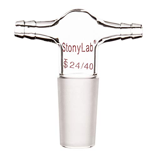 stonylab Glas Doppelschlauch Einlassadapter, Borosilikatglas T-förmiger Vakuum/Inertgasadapter mit Zwei 3/8 Zoll Schlauchanschlüssen und 24/40 Innenverbindung von stonylab