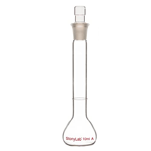 stonylab Glas Messkolben Klasse A Volumetric Flask mit Glasstopfen, Borosilikatglas-Schwerwand-Messkolben-Toleranz ±0.02 ml - 10 ml von stonylab