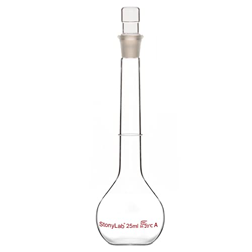 stonylab Glas Messkolben Klasse A Volumetric Flask mit Glasstopfen, Borosilikatglas-Schwerwand-Messkolben-Toleranz ±0.03 ml - 25 ml von stonylab