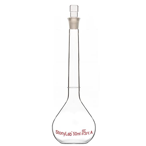 stonylab Glas Messkolben Klasse A Volumetric Flask mit Glasstopfen, Borosilikatglas-Schwerwand-Messkolben-Toleranz ±0.05 ml - 50 ml von stonylab