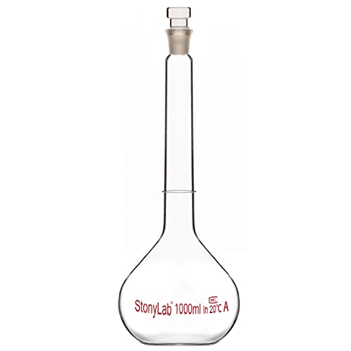 stonylab Glas Messkolben Klasse A Volumetric Flask mit Glasstopfen, Borosilikatglas-Schwerwand-Messkolben-Toleranz ±0.10 ml (1000 ml) von stonylab