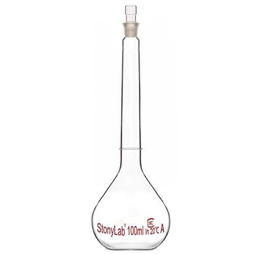 stonylab Glas Messkolben Klasse A Volumetric Flask mit Glasstopfen, Borosilikatglas-Schwerwand-Messkolben-Toleranz ±0.10 ml - 100 ml von stonylab