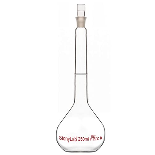 stonylab Glas Messkolben Klasse A Volumetric Flask mit Glasstopfen, Borosilikatglas-Schwerwand-Messkolben-Toleranz ±0.15 ml - 250 ml von stonylab