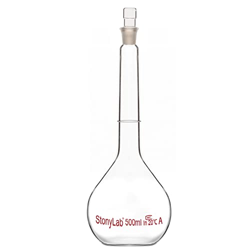 stonylab Glas Messkolben Klasse A Volumetric Flask mit Glasstopfen, Borosilikatglas-Schwerwand-Messkolben-Toleranz ±0.25 ml - 500 ml von stonylab