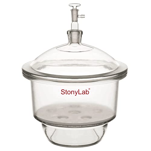 stonylab Glas Vakuum Exsikkator, Labor Vakuum Exsikkator mit Glas Vakuumventil und Porzellanplatte für Laborforschung (ID:240 mm) von stonylab