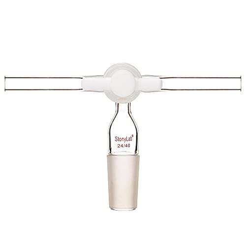 stonylab Glasvakuum Durchflussregeladapter, Vacuum Flow Control Adapter Borosilikatglas T-förmiger Einlassadapter mit 24/40-Innengelenk, Doppelschlauchanschlüssen und PTFE-Absperrhahn von stonylab