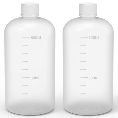 stonylab Kunststoff-Reagenzflasche, HDPE-Schraubverschluss, 2er Pack, 1000 ml Kapazität, Laborbedarf, Langlebig und Chemikalienbeständig von stonylab