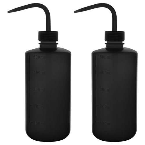 stonylab LDPE Chemikalien Waschflasche, 2er-Pack Bewässerungswerkzeug Sicherheits Schwarz Plastik Quetschflasche Labor Spülflasche mit Skalieren Beschriftungen und Schmalhals Spritzflasche, 500 ml von stonylab