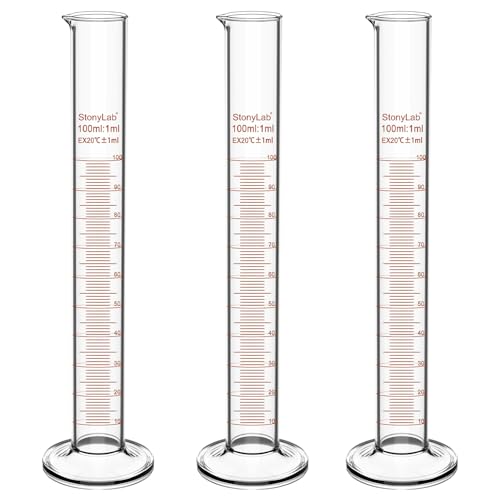 stonylab Messzylinder mit Skala, 3er Pack 100 ml Schwerwandiges Borosilikatglas Messzylinder Labor Glaswaren von stonylab