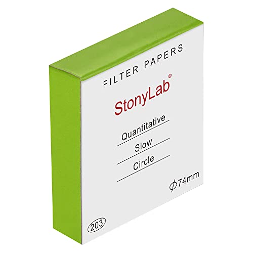 stonylab Quantitatives Filterpapier Labor, 100er-Pack Zellulose Filterpapierkreise mit Langsamer Durchflussrate und 10 Mikrometer Partikelretention, 74 mm Durchmesser von stonylab