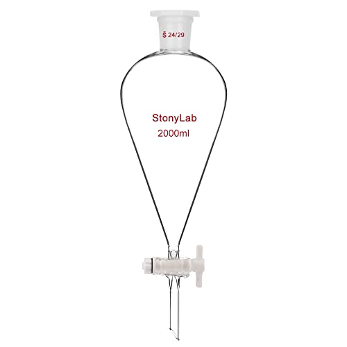 stonylab Scheidetrichter Glas, Borosilikatglas 2000 ml Scheidetrichter Heavy Wall Conical Separatory Funnel Trichter mit Glas Absperrhahn 24/29 Gelenk und PTFE-Absperrhahn, 2000 ml von stonylab