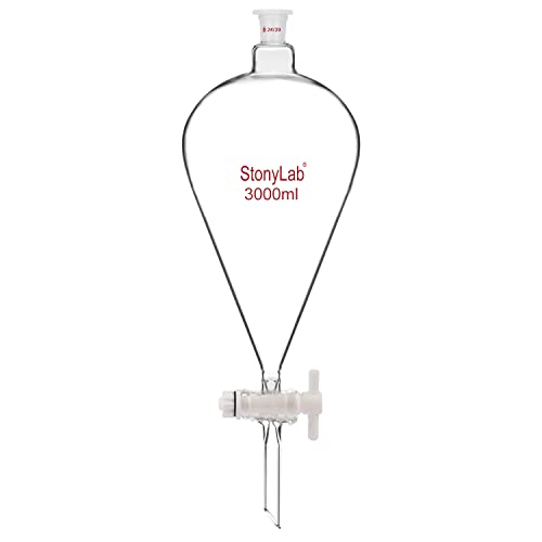 stonylab Scheidetrichter Glas, Borosilikatglas 3000 ml Scheidetrichter Heavy Wall Conical Separatory Funnel Trichter mit Glas Absperrhahn 24/29 Gelenk und PTFE-Absperrhahn, 3000 ml von stonylab
