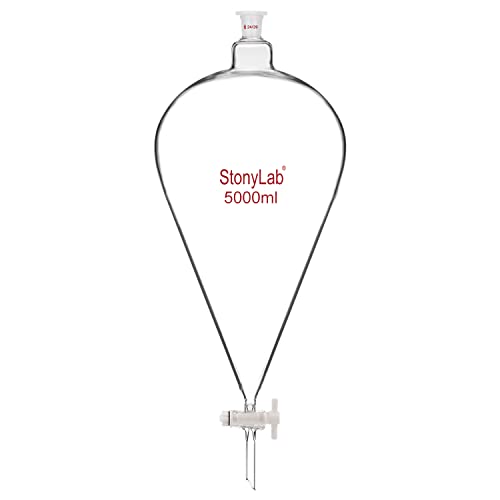 stonylab Scheidetrichter Glas, Borosilikatglas 5000 ml Scheidetrichter Heavy Wall Conical Separatory Funnel Trichter mit Glas Absperrhahn 24/29 Gelenk und PTFE-Absperrhahn, 5000 ml von stonylab