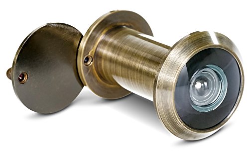 Stoppwerk Türspion Weitwinkel 200° mit Sichtschutz - Messing/Antik - Bohrloch Ø 14mm - Spion für 35-55mm Türen - Hochwertige Echtglaslinse von Stoppwerk