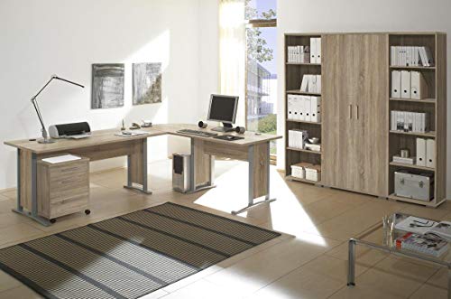 Arbeitszimmer komplett Set Büro Büromöbel Office Line 5 TLG Set 2 Eiche Sonoma 5 TLG Büroset Schreibtischwinkel von storado.de