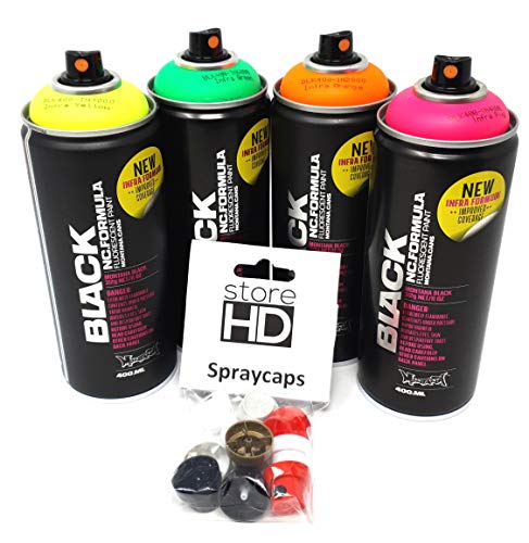 Montana Black Infra Sprühdosen Set Neon Farben + Ersatzsprühköpfe - 4 x 400ml Montana Black Infra Sprühdosen Set Neon Farben + Ersatzsprühköpfe - 4 x 400ml von store HD
