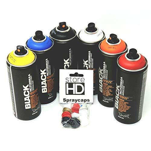 Montana Black Sprühdosen Set, 6 Wildstyle Farben + 10 Ersatzsprühköpfe - 6 x 400ml von store HD