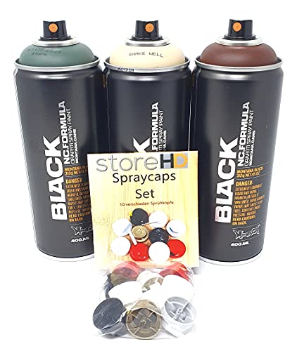 Montana Black Sprühdosen Set, Camouflage - Tarnfarben + 10 Ersatzsprühköpfe - 3 x 400ml von store HD