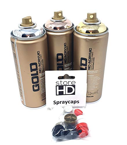 Montana Gold Sprühdosen Set, Gold + Silber + Copper Chrom-Farben + 10 Ersatzsprühköpfe - 3 x 400ml von store HD