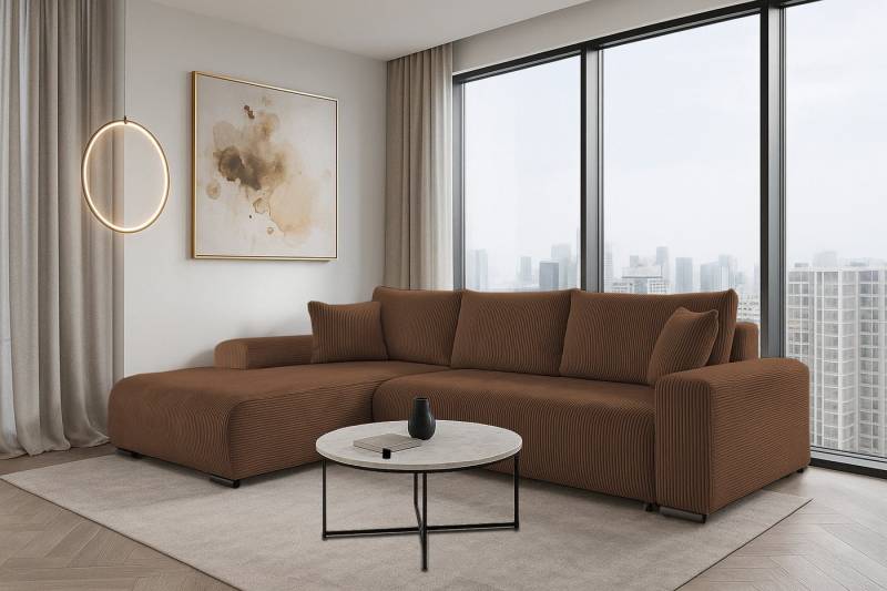 storez24 Ecksofa Soffe, mit Bettkasten und Schlaffunktion, Cordstoff, L-Form, bequem von storez24
