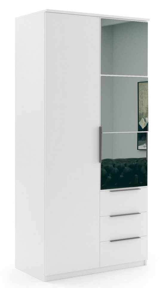 storez24 Kleiderschrank Mallorca (Kleiderschrank mit Spiegel, Garderobenschrank) 100, 150 und 200 cm breit, weiß / goldene Eiche von storez24