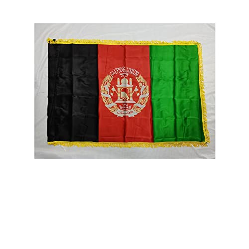 Stormflag Afghanistan Satin mit goldene Fransen Flagge 90cmx150cm Polyester mit goldenen Fransen von stormflag