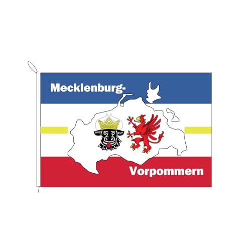 Stormflag Flagge Mecklenburg Vorpommern Karte (20cmx30cm) Polyester Pongee 110g/m² Seil und Schlaufe Polyester ，robust mit Strick & Schlaufe von stormflag