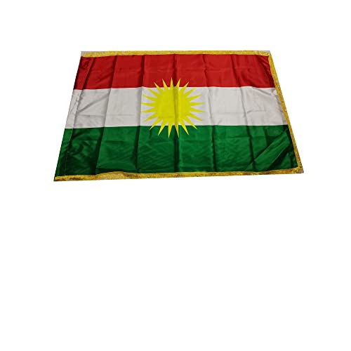 Stormflag Kurd Satin mit goldene Fransen Flagge 90cmx150cm Polyester mit goldenen Fransen von stormflag