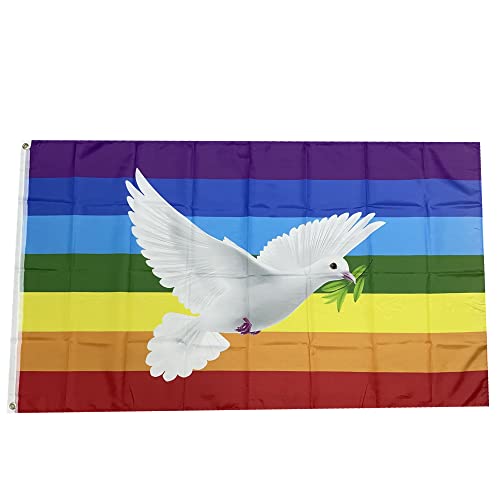 Stormflag Friedenstaube Flagges 90cmx150cm Regenbogentaube Frieden 3x5ft Polyester 90g mit Ösen mit Doppelnadel von stormflag