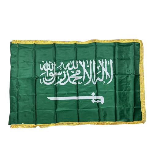 Stormflag Saudi Arabien Satin mit goldene Fransen Flagge Saudi Arabien en 3x5ft/90x150cm Polyester mit goldenen Fransen Stormflag Saudi Arabien Satin mit goldene Fransen Flagge Saudi Arabien en 3x5ft/90x150cm Polyester mit goldenen Fransen von stormflag