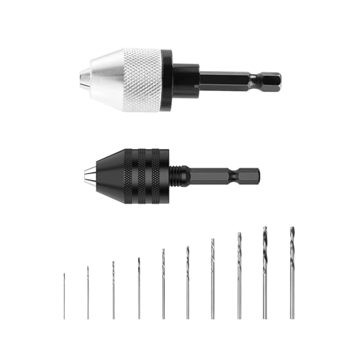 2 pieces keyless drill chuck,1/4 inch hex shank drill adapter,Schnellspannbohrfutter,bohrfutter adapter,0.3-6.5 mm and 0.3-3.6 mm 3-jaw drill chuck,Drill Chuck with 10 x 0.8-3.0 mm Drill Set (10) von streeHerjjkeA1