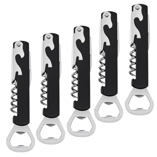 5 Stk Korkenziehen Weinöffner Profi Kellnermesser，Edelstahl Flaschenöffner Kellner Messer，3 IN 1 Korkenzieher mit Folienschneider Doppelhebel öffner für Barkeeper,Sommeliers,Hausgebrauch(Schwarz) von streeHerjjkeA1