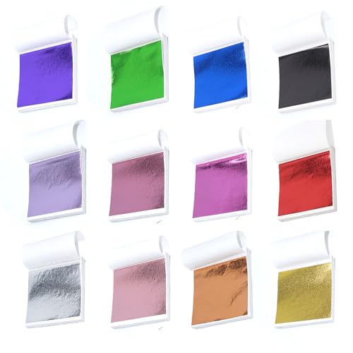 streeHerjjkeA1 Farben Imitation Blattgold，240 Blatt 12 Farben 9 x 9 cm，Bunte Gold Blatt Imitation Blattgold，Blatt Mehrfarbige Goldfolie Imitation Gold Metallfolie von streeHerjjkeA1