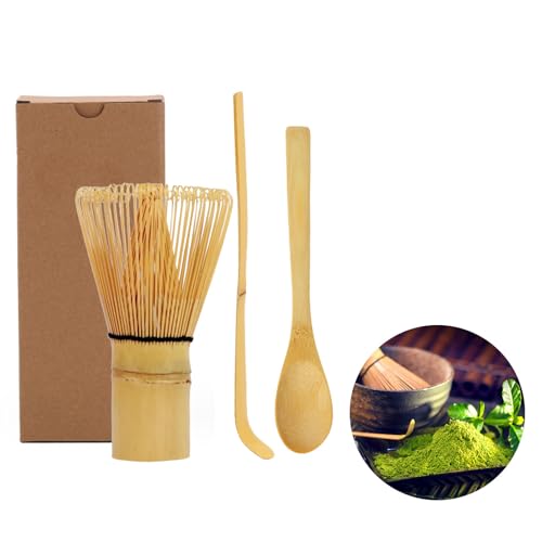 streeHerjjkeA1 Matcha Tee Set Komplett，Matcha-Schneebesen，Bambus 100 Zinken，Matcha-Bambus-Schneebesen，Traditioneller Chasen Matchabesen，aus Besen,Schale, Löffel von streeHerjjkeA1