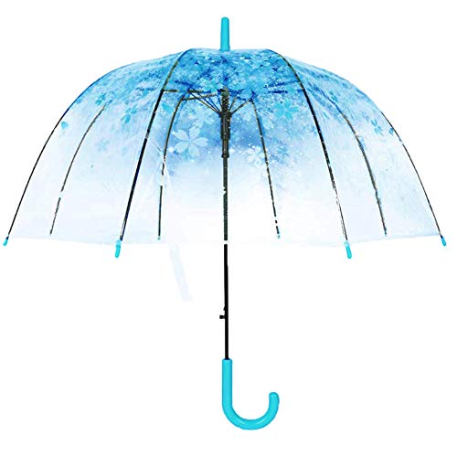 strimusimak Kreativer Vogelkäfig-Form-Regenschirm, Transparenter Blumenmuster-winddichter Niedlicher Regenschirm Für Mädchen Frauen Tragbar Blau von strimusimak