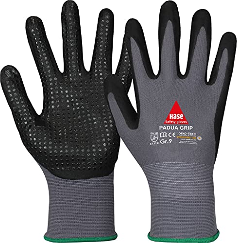 10 PAAR - PADUA GRIP Montagehandschuh aus Nylonfeinstrick mit Nitrilschaum Beschichtung und Nitrilbenoppung an Handinnenfläche und Fingerkuppen- Grau / Schwarz- Größe: 11 von strongAnt