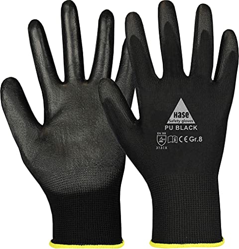 10 PAAR - Profi Feinstrick Arbeits-handschuhe Montagehandschuhe Sicherheitshandschuhe mit Soft-PU Beschichtungt - Schwarz, Größe:8 von strongAnt